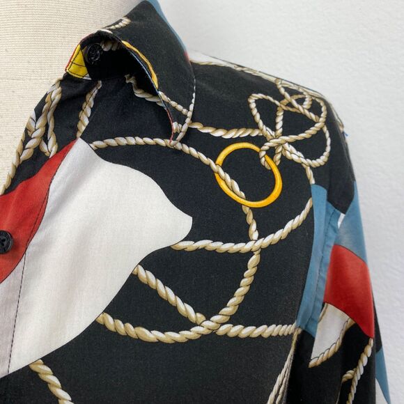 Lauren Ralph Lauren Womens Nautical Blouse Large Black Color Flags Button Front - Picture 4 of 10